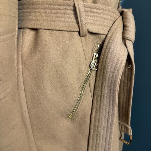 Michael Kors Asymmetrical Belted Walker Coat Wool Blend Camel Gold hardware - Picture 6 of 11